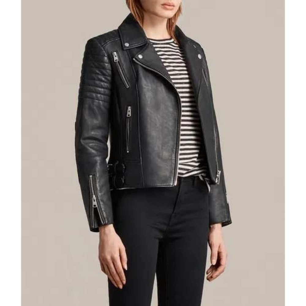AllSaints Papin Leather Biker Jacket Size 4